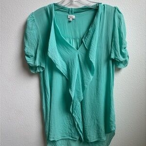 Aritzia Babaton Teal Ruffle V-Neck Women's Top